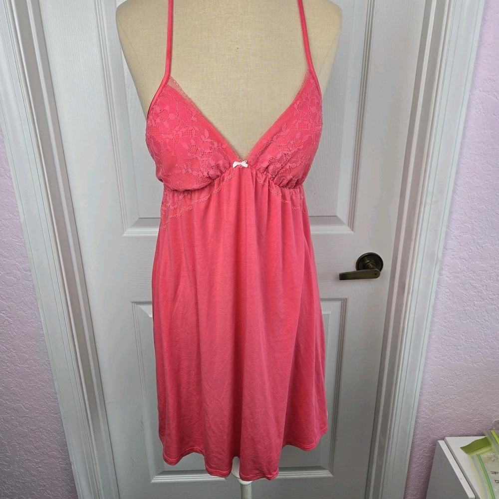 Victoria's Secret Womens Modal Lace Nightgown Slip Dress Size M Racer Back Pads